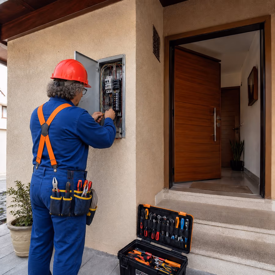 Eletricista residencial Vanderlei atendendo em casa em Blumenau